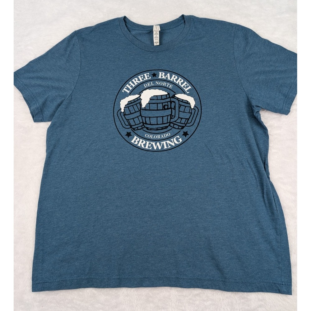 Three Barrel Brewing (Del Norte, CO) Tee Shirt, Men's‎ 2XL Blue Beer Brew Pub